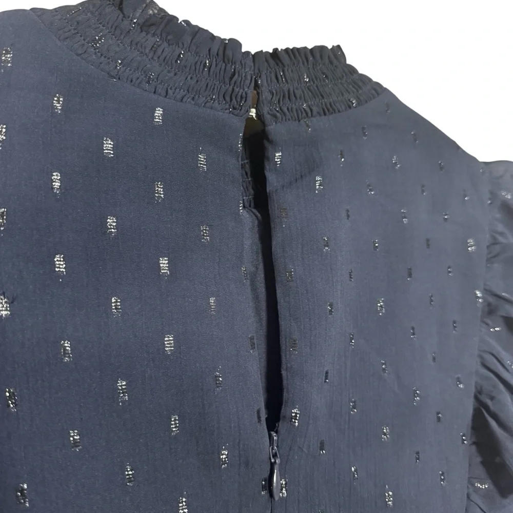 NWT Express Dark Blue Navy Sparkly Dress with Ruffle Sleeves and Keyhole Back - Picture 8 of 11